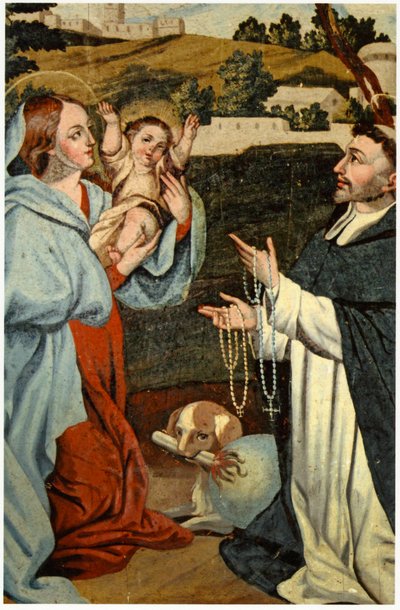 The Virgin Mary presents Jesus to St. Dominic by Spanish School